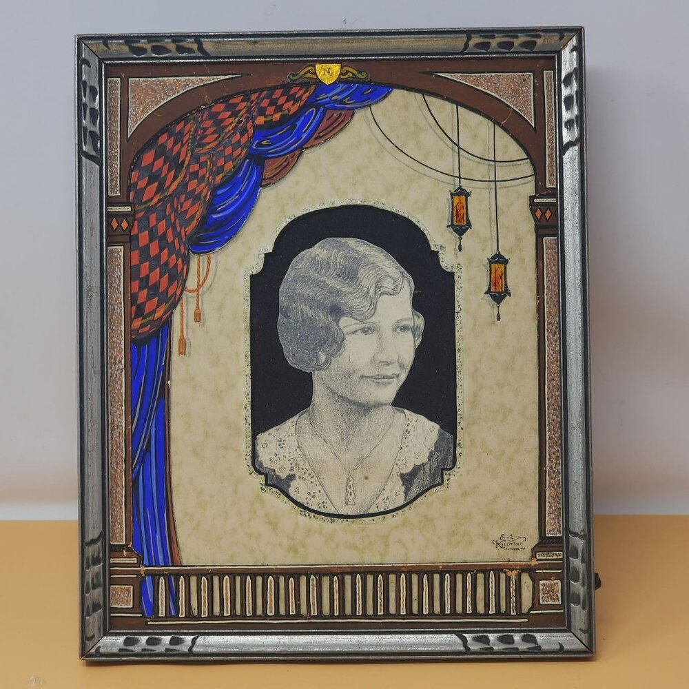 Vintage Emil Kleeman Framed Portrait Art‎ Print Kenosha Wisconsin Artist